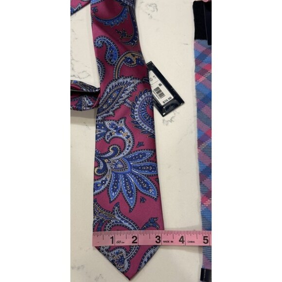 Cremieux Tie & Sock Set ITALIAN SILK Paisley Pink Blue Plaid Dress SOCKS NEW - Picture 10 of 10